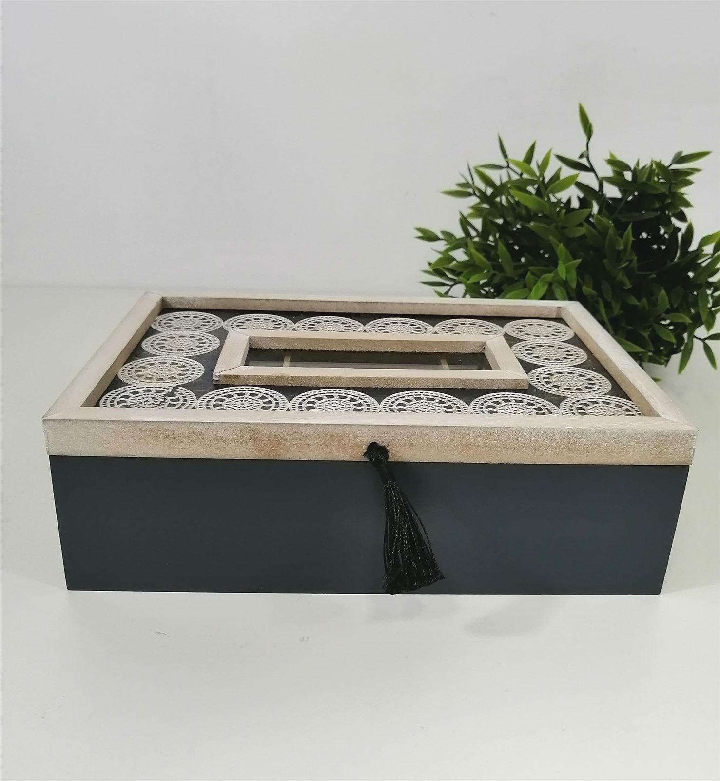 Caja de madera Infusiones con tapa de cristal, caja de
